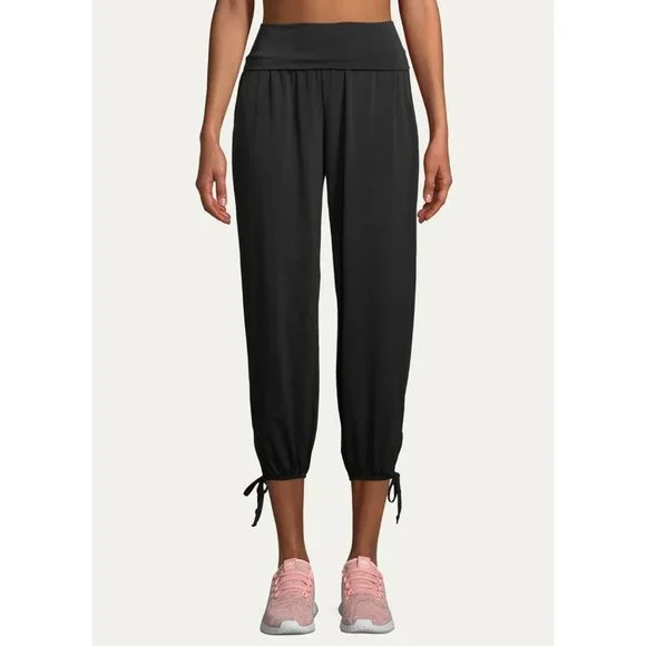 Onzie Black Polyester High Rise Tie Cuff Pull On Jersey Jogger Pants - Picture 7 of 7